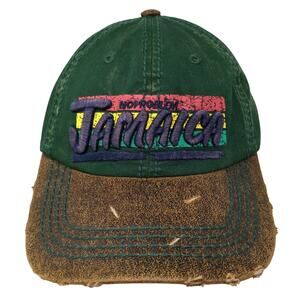 No Problem Jamaica Slideback Baseball Cap Green One Size Distressed Surf Classic